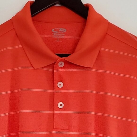 Champion Men's Large Orange Striped 3 Button Front Polo DUO DRI Golf Shirt - Picture 6 of 12